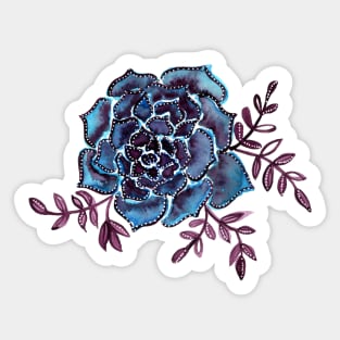 Watercolor houseleek - blue and burgundy Sticker